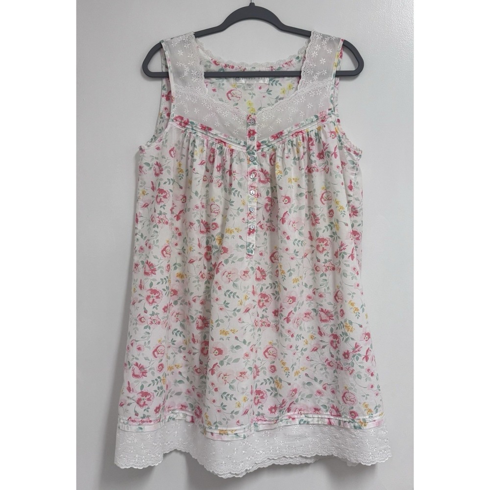 Eileen West Sleeveless Floral Nightgown Women's Size M 100% Cotton
